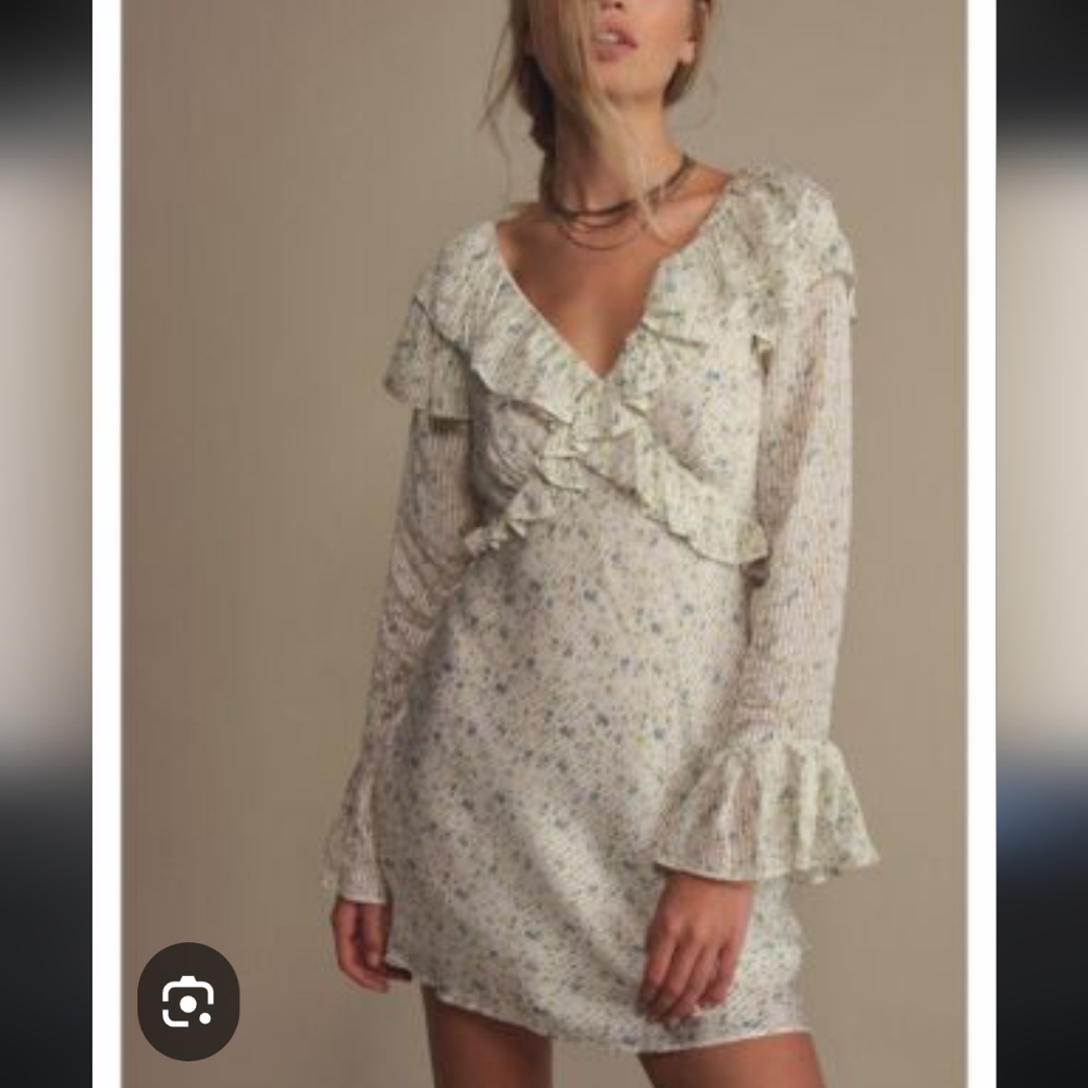Free People White and Blue Floral Dress Size 8